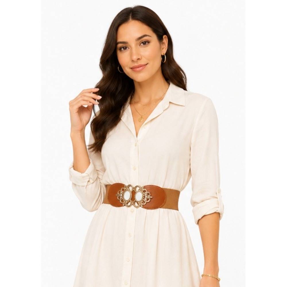 Y2K Women's Elegant Garterized Embellished Metal Buckle Wide Waist Belt One Size